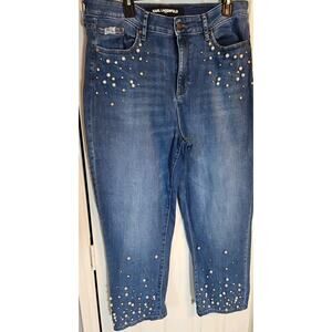 Karl Lagerfeld ParisFaux Pearl Embellished Cropped Jeans Sz 14